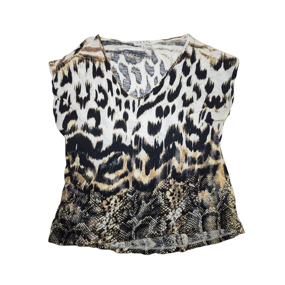 Chaus New York Women's V-Neck Top Leopard Sz M Casual Blouse Animal Print